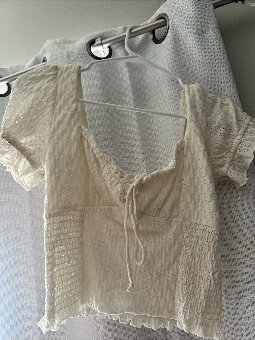 URBAN Romantics Cream Smocked Tie-Front Blouse